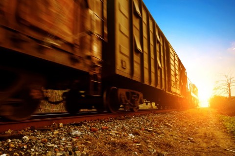 Close shot of a train running in a rail